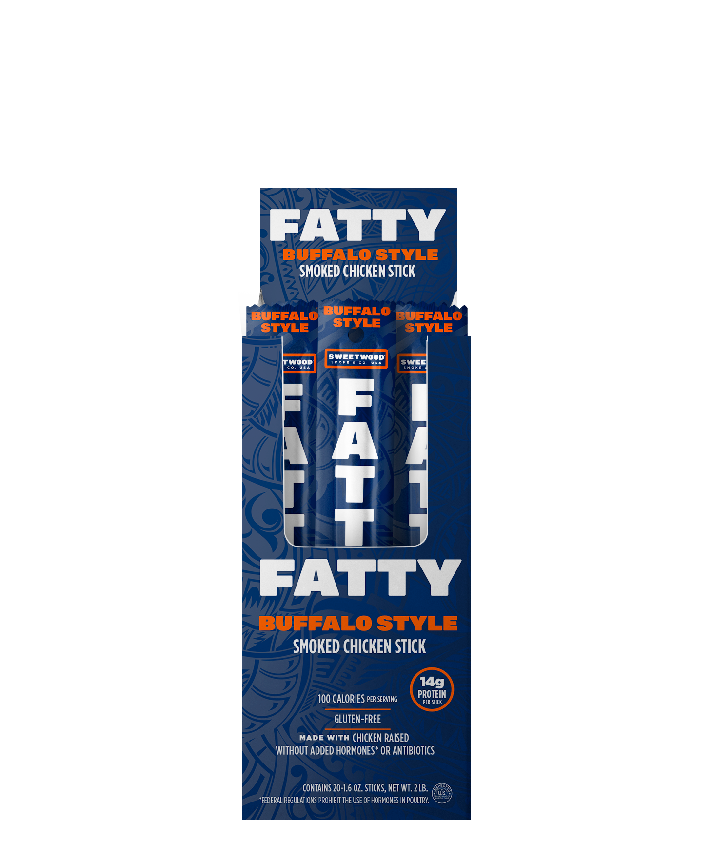 Blue product box for Fatty meat sticks