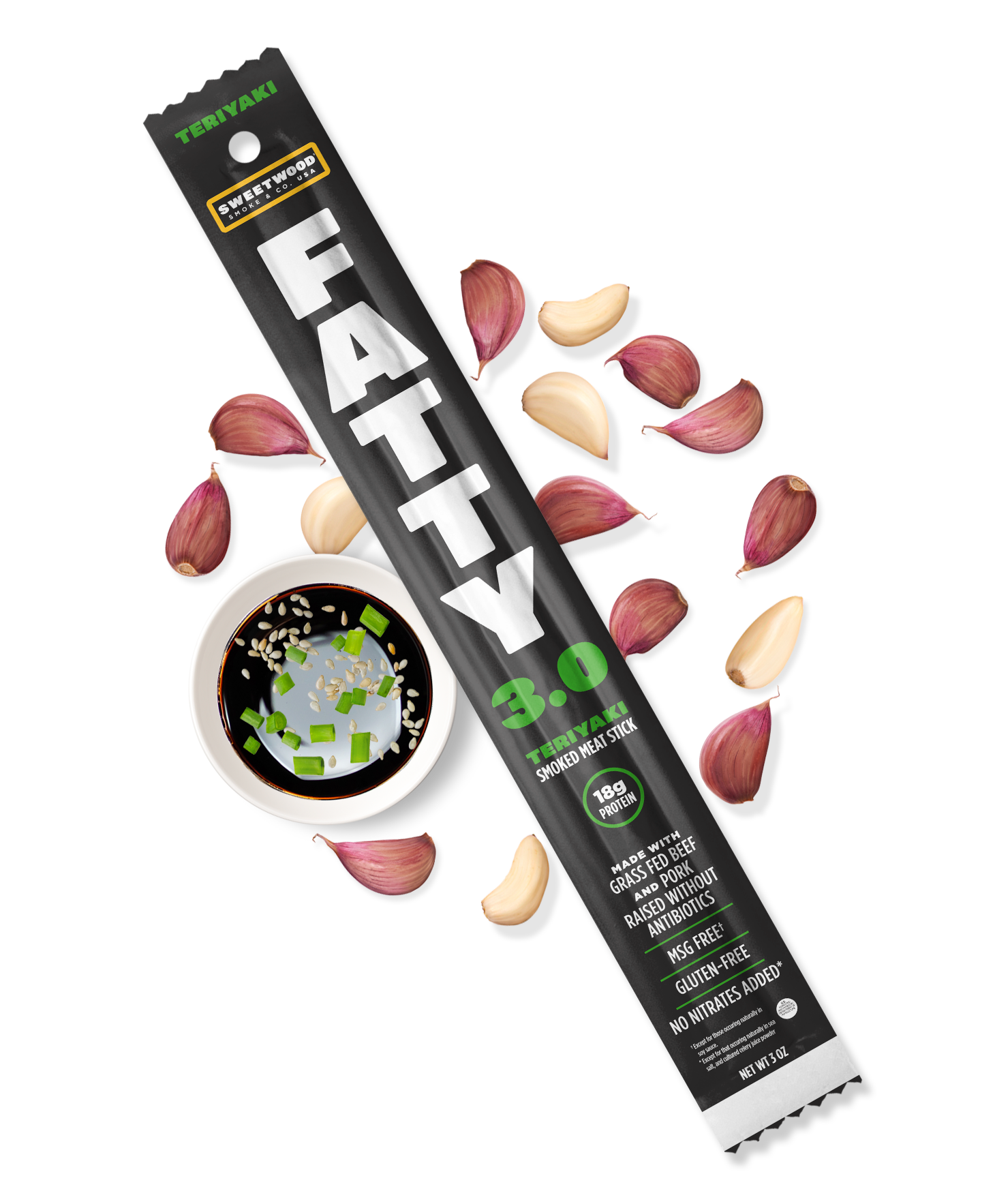 Fatty Meat Stick 3 oz teriyaki flavor with ingredients